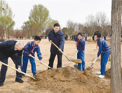 2019年4月8日，习近平同大家一起植树。新华社记者谢环驰摄