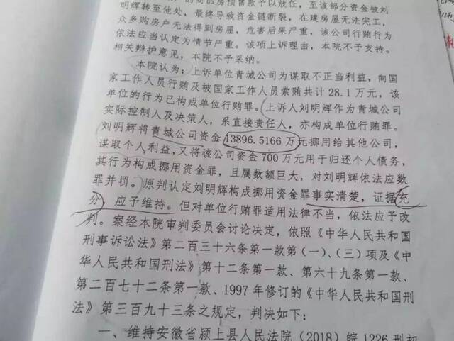 阜阳中院二审判决书认定的挪用给其它公司的总额