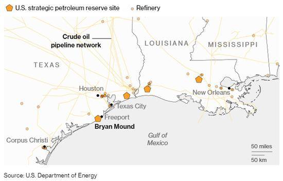 布莱恩-蒙德与附近的石油运输管道图源：美国能源部