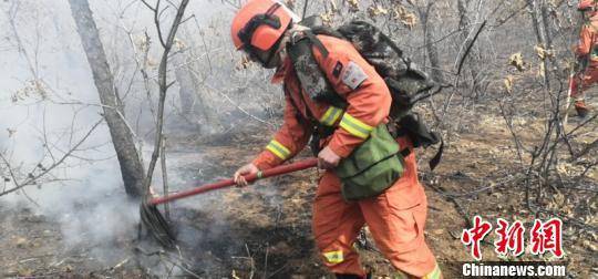 图为：森林消防队员正在清流火场。救援人员提供