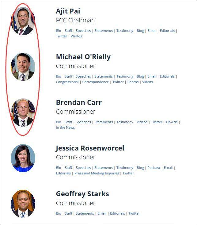 FCC网站截图：红圈内3名委员均为共和党人
