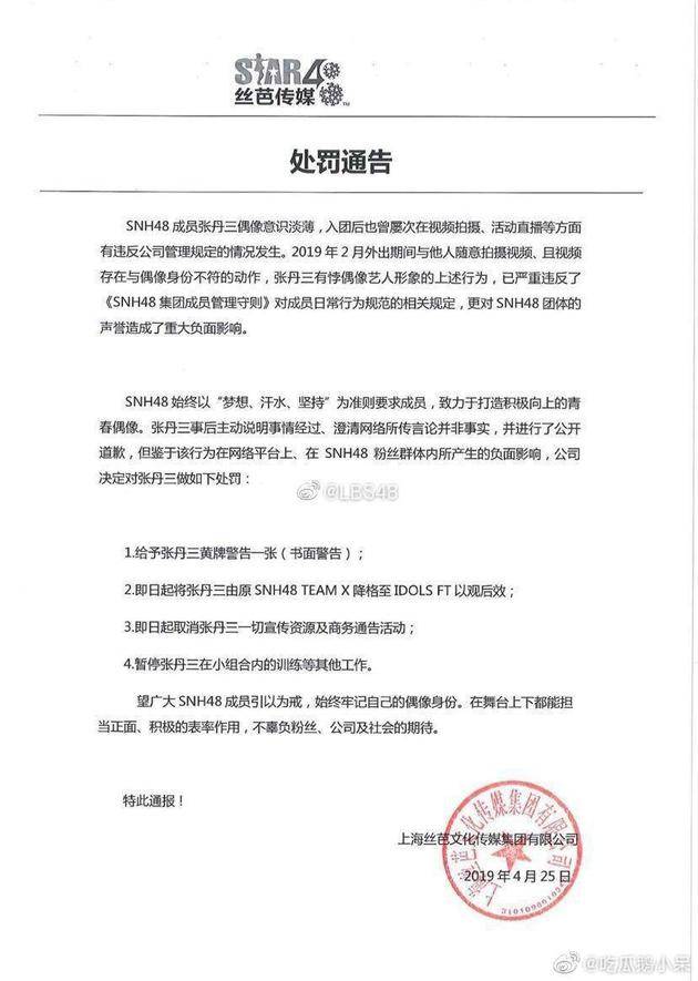 张丹三被公司公告的4项处罚。