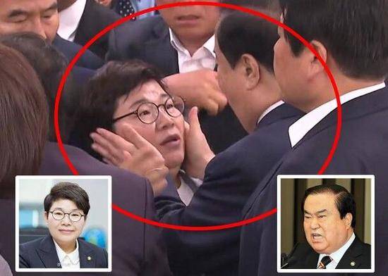 韩国议长文喜相捧脸女议员林逸子