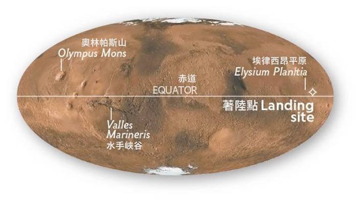 洞察号在火星赤道附近的埃律西昂平原著陆。MAPBYMATTHEWW.CHWASTYK,NGMSTAFF.SOURCE:BRUCEBANERD