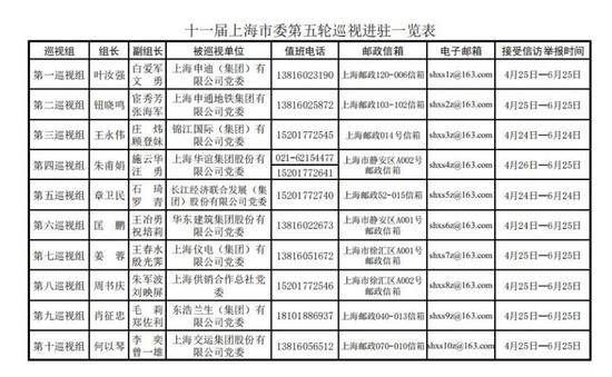 上海市委对10家市管国企党组织开展巡视(名单)