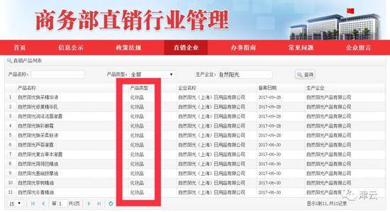 自然阳光仅有11种化妆品在直销产品备案列表中