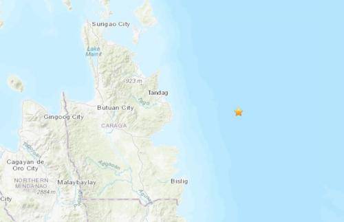 菲律宾东部海域发生5.0级地震。（图片来源：美国地质勘探局网站截图）