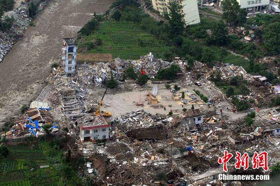 汶川县映秀镇地震后面貌。中新社记者盛佳鹏摄