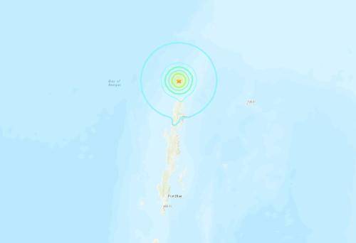 印度布莱尔港北部海域发生5.6级地震。（图片来源：美国地质勘探局网站截图）