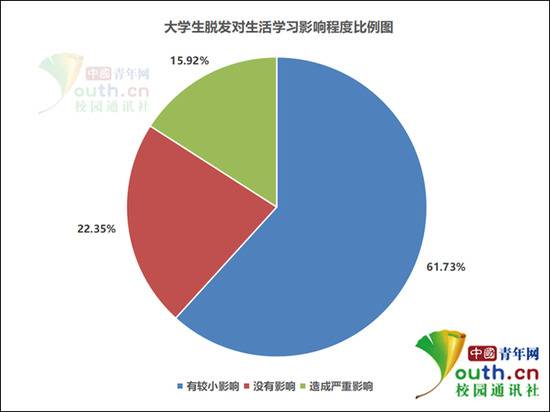 大学脱发对生活学习影响程度比例。中国青年网记者李华锡制图