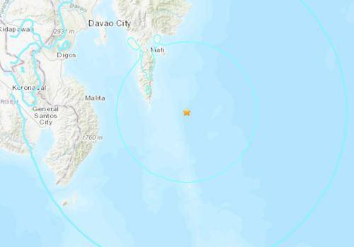 菲律宾附近海域发生6.1级地震 震源深度90.2公里