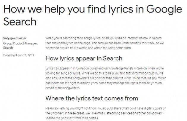 在Genius纠纷之后 谷歌回应称将列出歌词引用来源