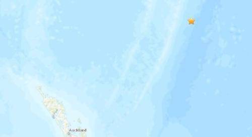 新西兰北部海域发生5.3级地震。（图片来源：美国地质勘探局网站截图）