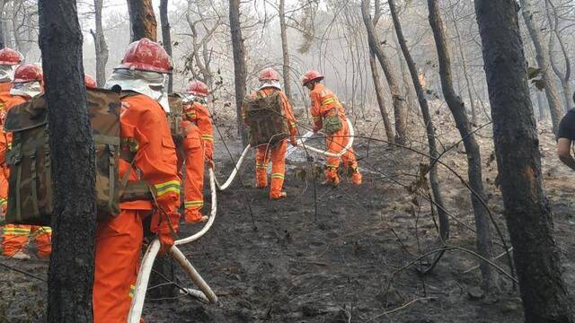 北京平谷山火浓烟7公里外可见，森林消防紧张救援中