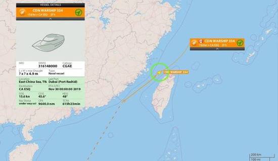 “里贾纳”号全程开识别器过道台湾海峡，从南部战区到东部战区，再到北部战区，加拿大驱逐舰难得检阅了一次人民海空军主力图源：社交媒体