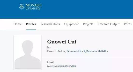 莫纳什大学官网中，崔国伟的个人信息截图