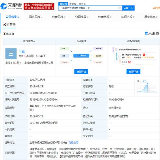 进军医疗!美图成立大健康管理有限公司 注资1000万元