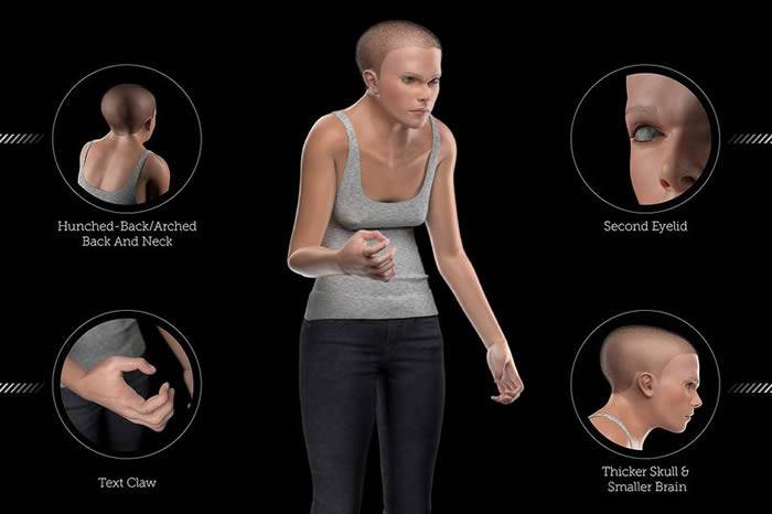美国公司用3D技术创造出2100年的人类模型“Mindy”：背脊弯曲脖颈粗大