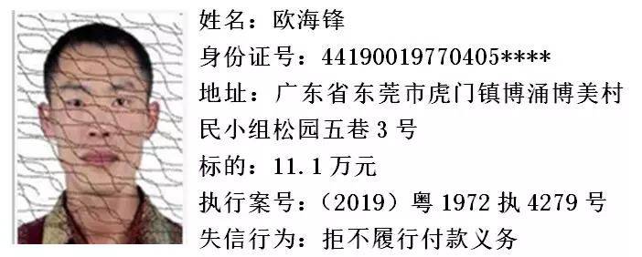 赖账2.95万不还！虎门新一批“老赖”名单真容曝光！