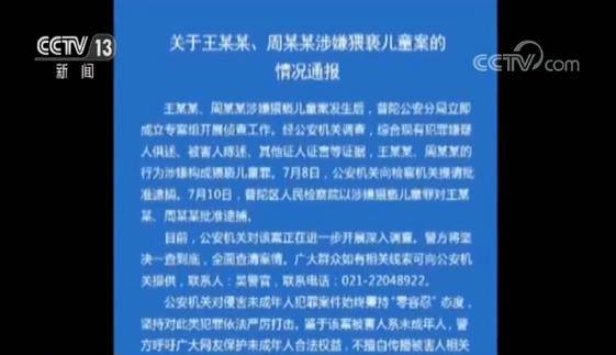 上海王某某猥亵儿童案最新进展 两名嫌犯被批捕