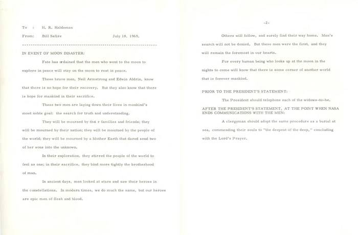 人类登月50周年：万一失败美国总统尼克松备用讲稿《月球灾难》曝光称他们注定在月球安息