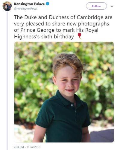 英国乔治王子满6岁啦，肯辛顿宫分享其最新萌照
