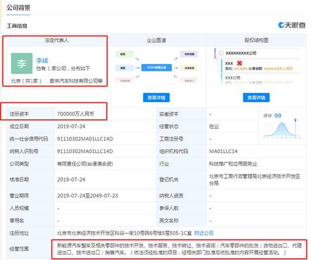 蔚来汽车成立科技有限公司 注册资本70亿元