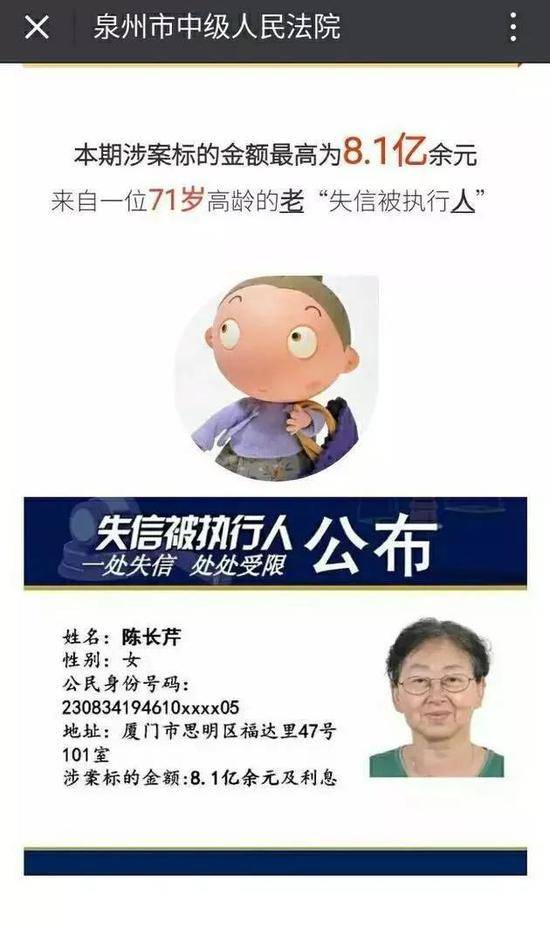 ▲泉州市中级人民法院公布的失信被执行人来源：泉州市中级人民法院官微