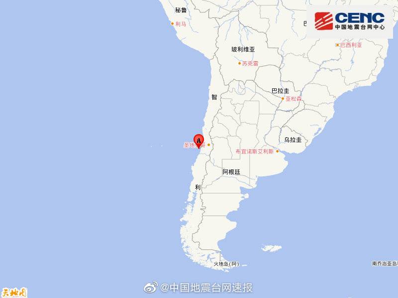 智利中部沿岸近海附近发生6.6级左右地震
