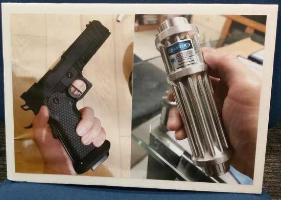 香港警方公布的仿制枪和“强力激光炮”图片图自港媒