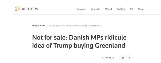 特朗普想买下格陵兰岛 丹麦回应：开玩笑吧？