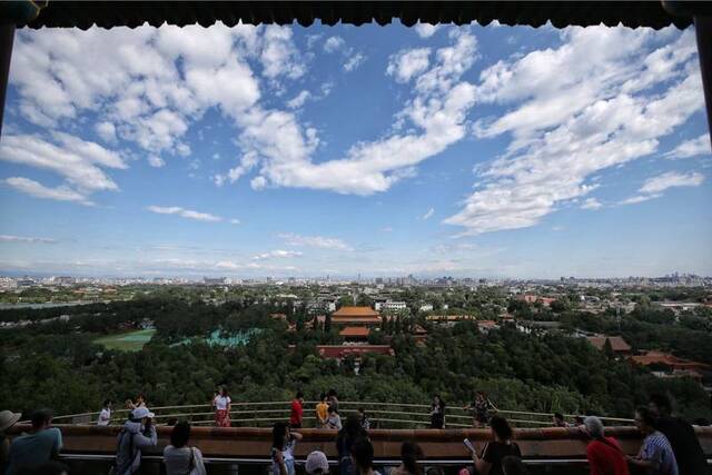 京城蓝天白云空气优俯瞰故宫美景如画