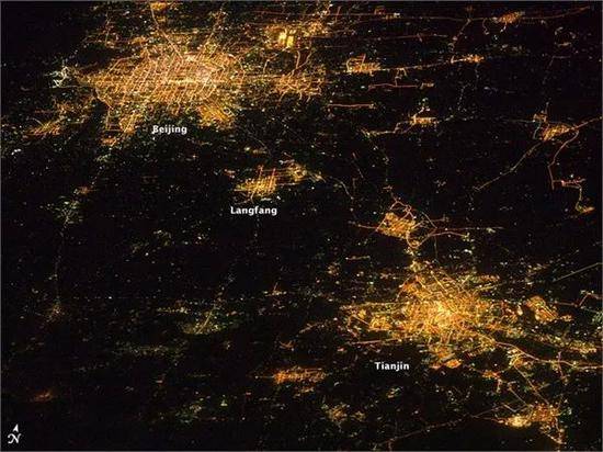 从太空俯瞰北京、天津和廊坊（图源NASA）