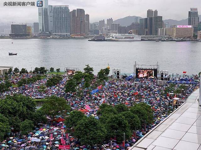 冒雨护港 香港各界举行“反暴力 救香港”大集会