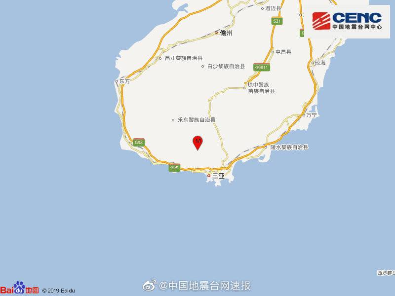 海南三亚市天涯区发生4.2级地震 震源深度12千米