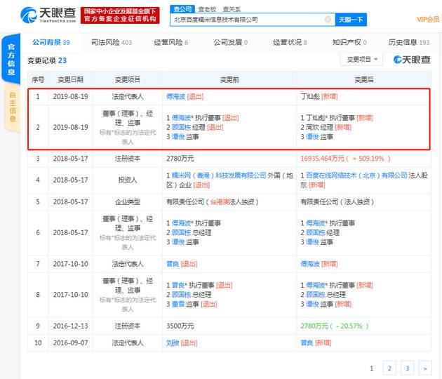 百度糯米发生多项工商变更 傅海波卸任法定代表人