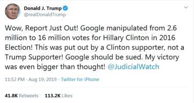 特朗普批谷歌指责其