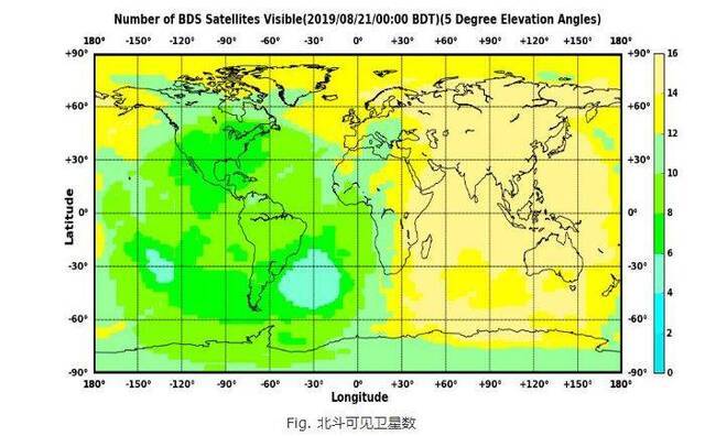 北斗系统可见卫星数目。来源：中国卫星导航系统管理办公室测试评估研究中心