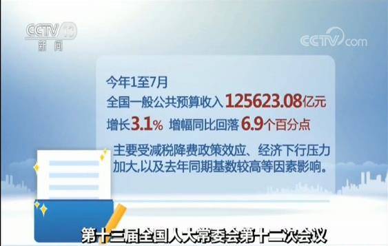 我国今年前七月一般公共预算收入125623.08亿元增长3.1%