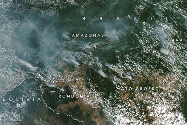 亚马逊大火浓烟笼罩巴西图片来源：NASA
