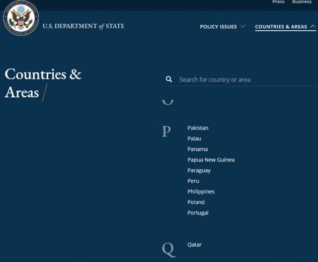 美国务院官网截图