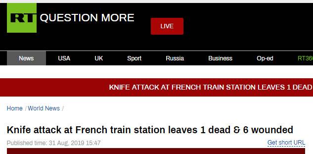 法国一火车站附近发生持刀袭击事件 已致1死9伤
