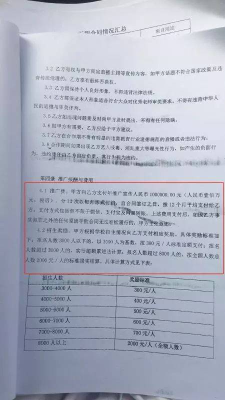 ▲协议中写明校方将支付薛女士百万代言费用。受访者供图