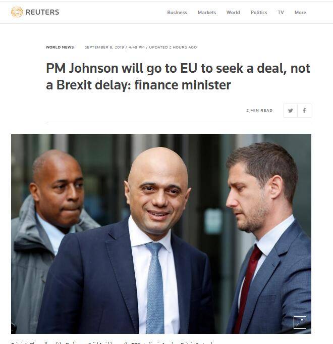 英国财政大臣：约翰逊要协议 不要推迟脱欧