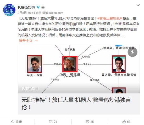 推特放任大量“机器人”账号热炒“港独”言论