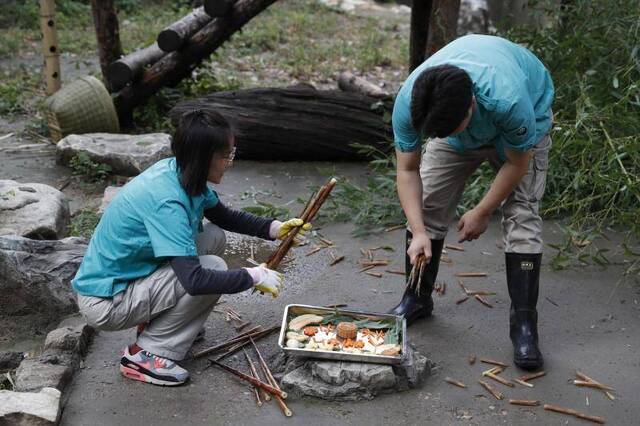 大熊猫吃上月饼、果盘，北京动物园推出动物“中秋特餐”