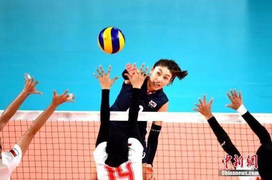 资料图：雅加达亚运会，韩国女排力克印尼队挺进半决赛，图为金软景扣球。中新社记者王东明摄