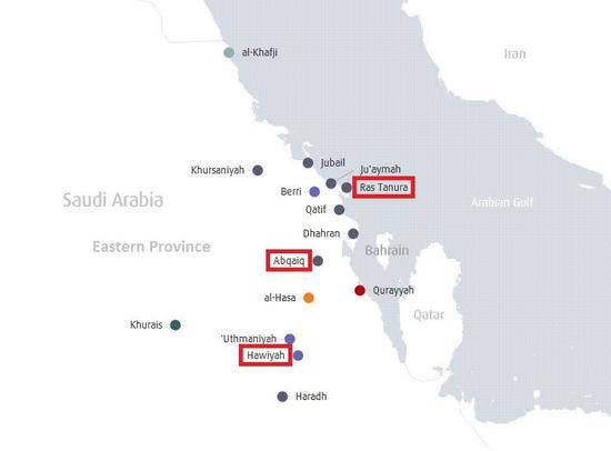 （沙特境内遇袭石油设施所在地Abqaiq和Khurais）
