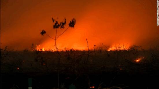 2019年9月9日，苏门答腊岛一处森林大火火场图源：CNN