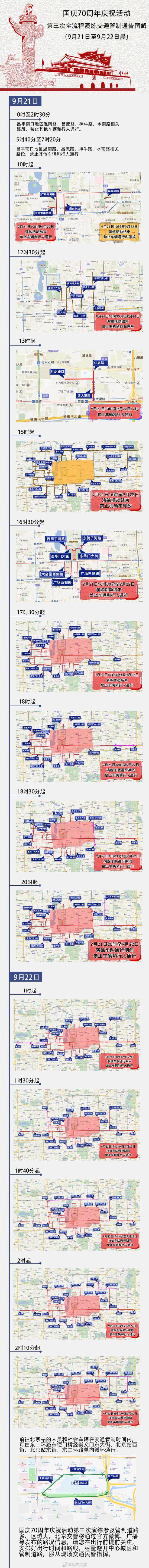 国庆庆祝活动第三次全流程演练交通管制通告图解